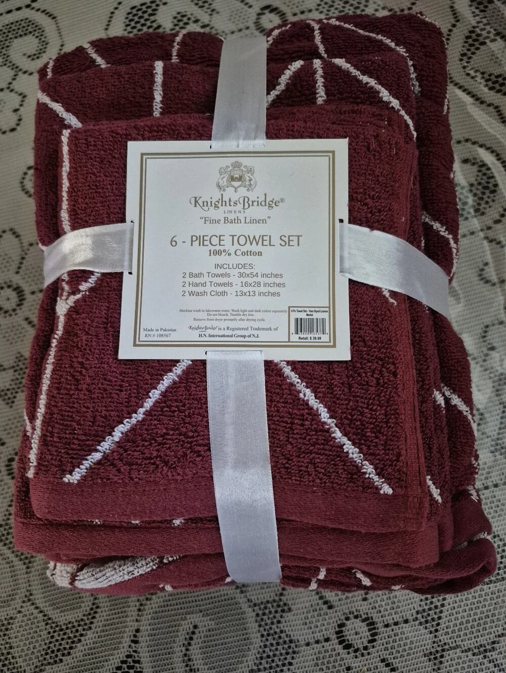 KnightsBridge Burgundy Cotton 6-Piece Towel Set